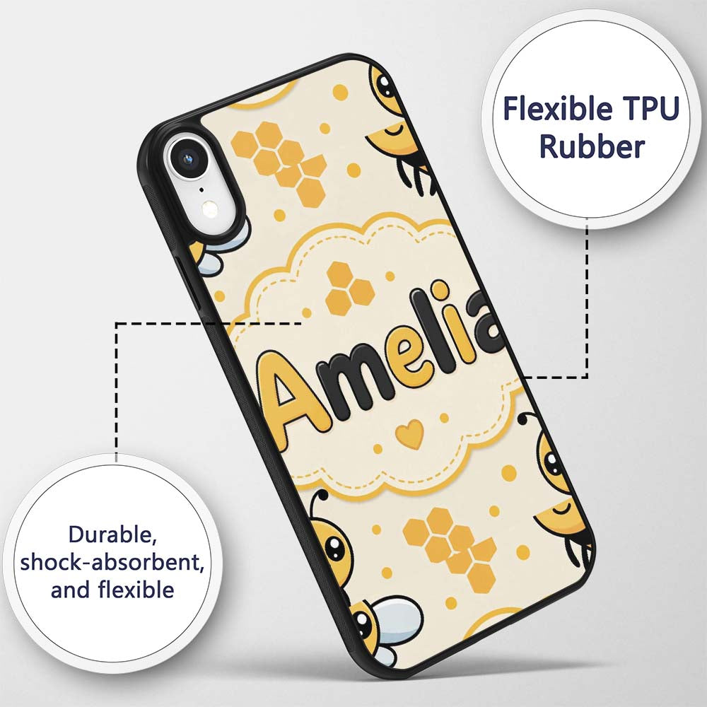 Cute Kawaii Bees Honeycomb Sweet Nature Seamless Custom Name Protective Phone Case Mobile Cover Durable Everyday Smartphone Shock Resistant