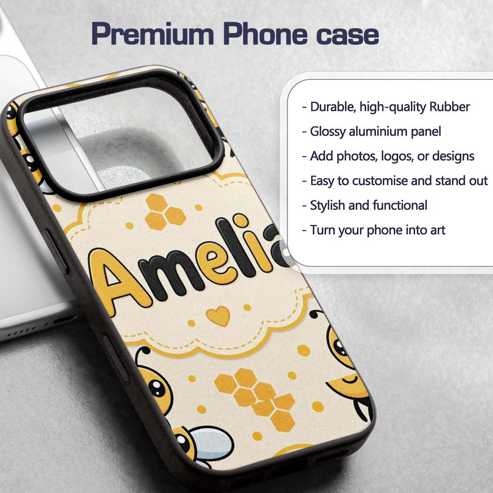 Cute Kawaii Bees Honeycomb Sweet Nature Seamless Custom Name Protective Phone Case Mobile Cover Durable Everyday Smartphone Shock Resistant