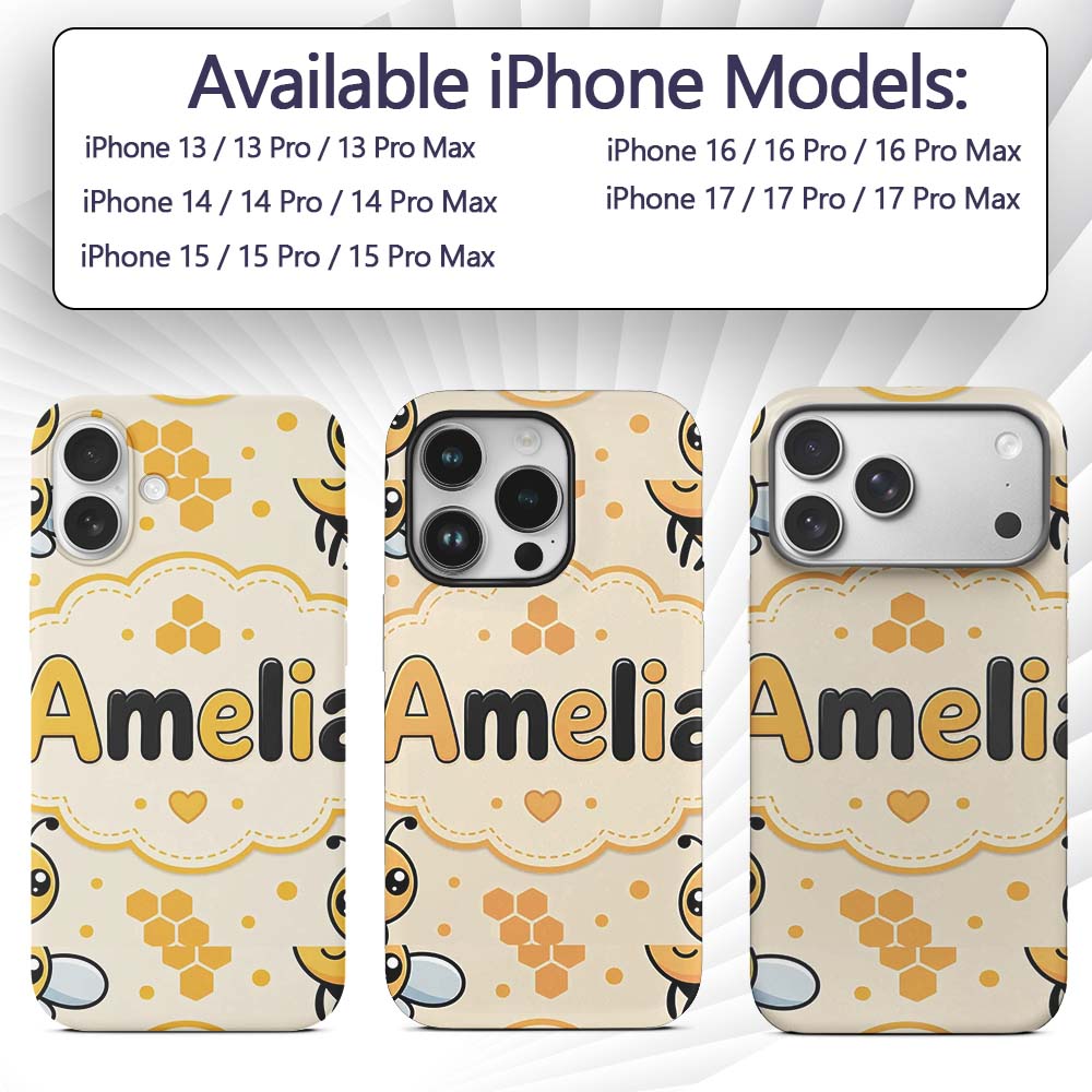 Cute Kawaii Bees Honeycomb Sweet Nature Seamless Custom Name Protective Phone Case Mobile Cover Durable Everyday Smartphone Shock Resistant