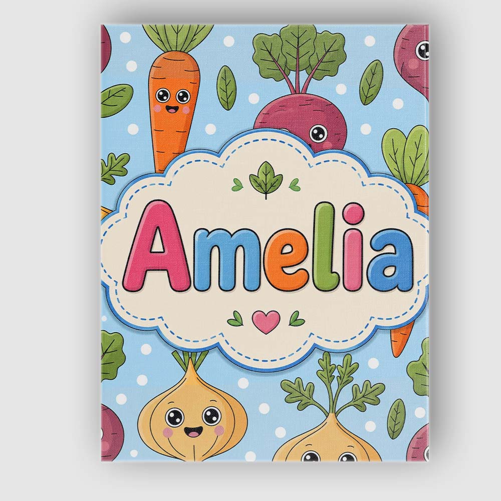 Personalised Name Cute Happy Vegetables Custom Modern Room Accent Elegant Feature Canvas Wall Art Print Decor Picture Ready to Hang