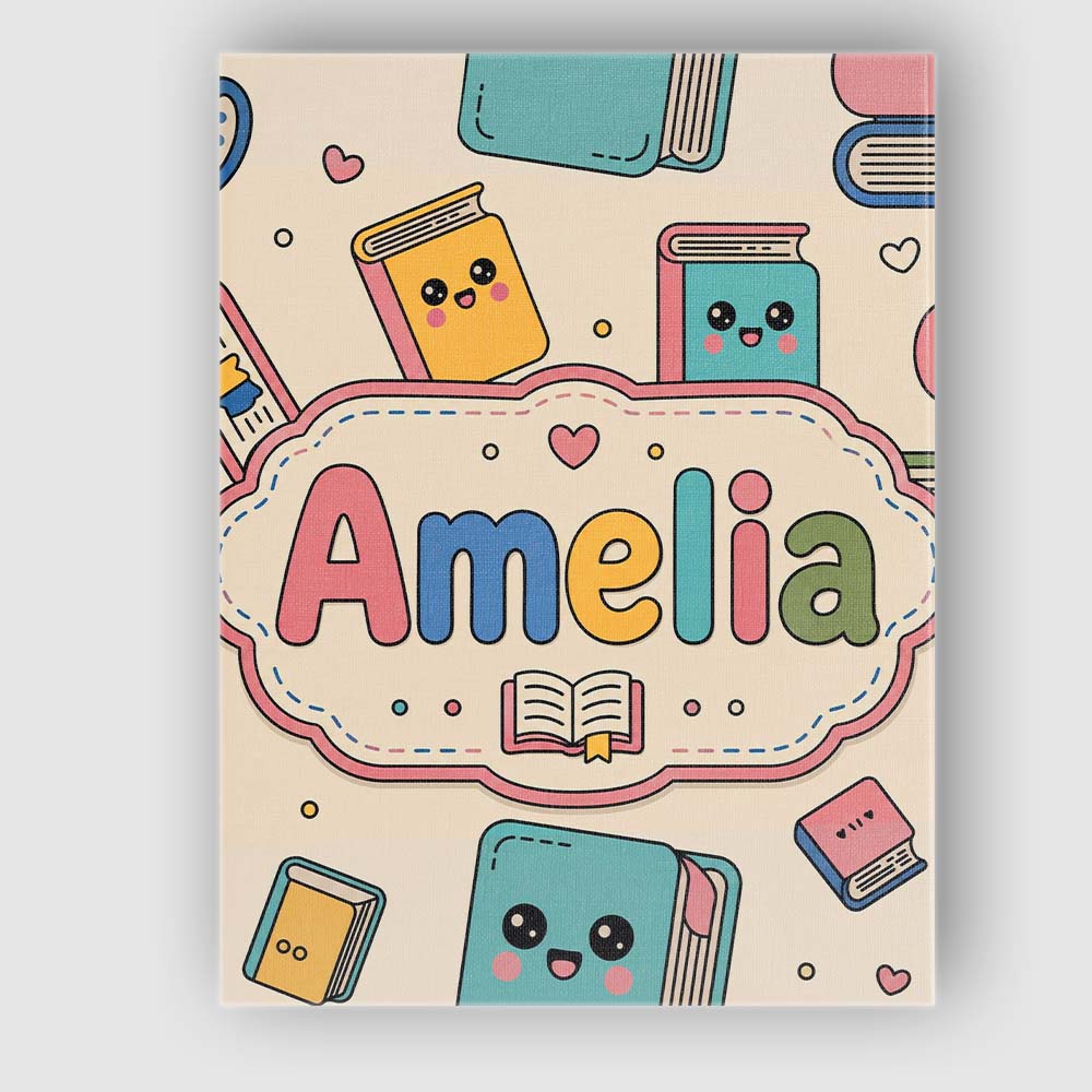 Personalised Name Cute Kawaii Books and Custom Modern Room Accent Elegant Feature Canvas Wall Art Print Decor Picture Ready to Hang