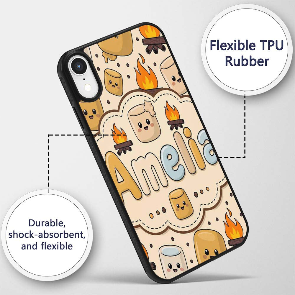 Cute Marshmallows Campfire Smores Sweet Treat Custom Name Protective Phone Case Mobile Cover Durable Everyday Smartphone Shock Resistant