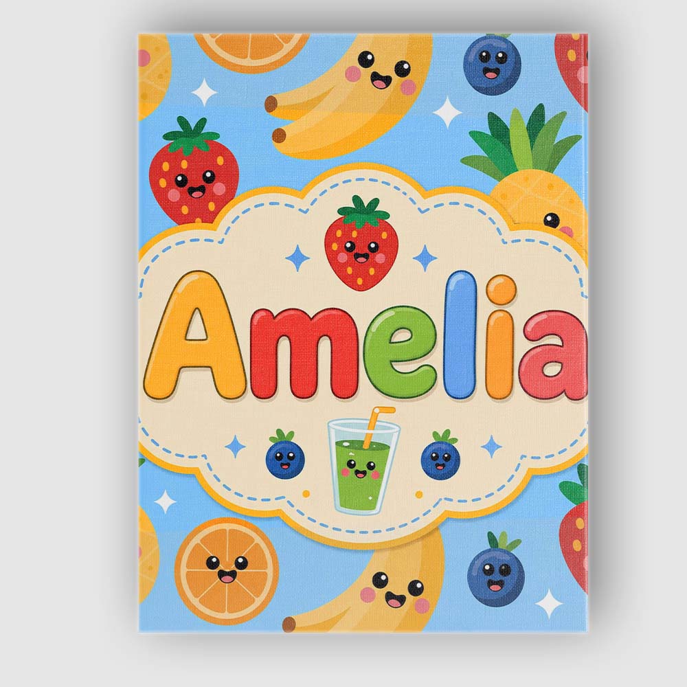 Personalised Name Cute Kawaii Fruits Juice Custom Unique Gift Idea Elegant Feature Canvas Wall Art Print Decor Picture Ready to Hang