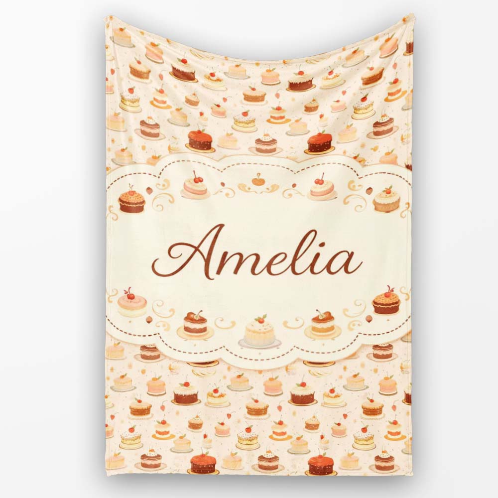 Cake Slice Repeat Seamless Pattern Dessert Sweet Food Design Lovely Personalised Custom Name Super Soft Fleece Blanket Bed Sofa Throw