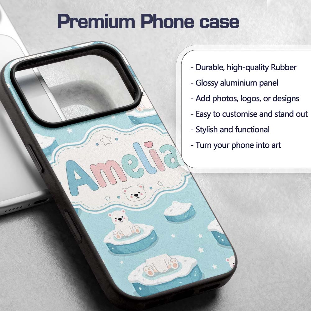 Cute Polar Bears on Ice Floes Arctic Winter Cute Custom Name Protective Phone Case Mobile Cover Durable Everyday Smartphone Shock Resistant