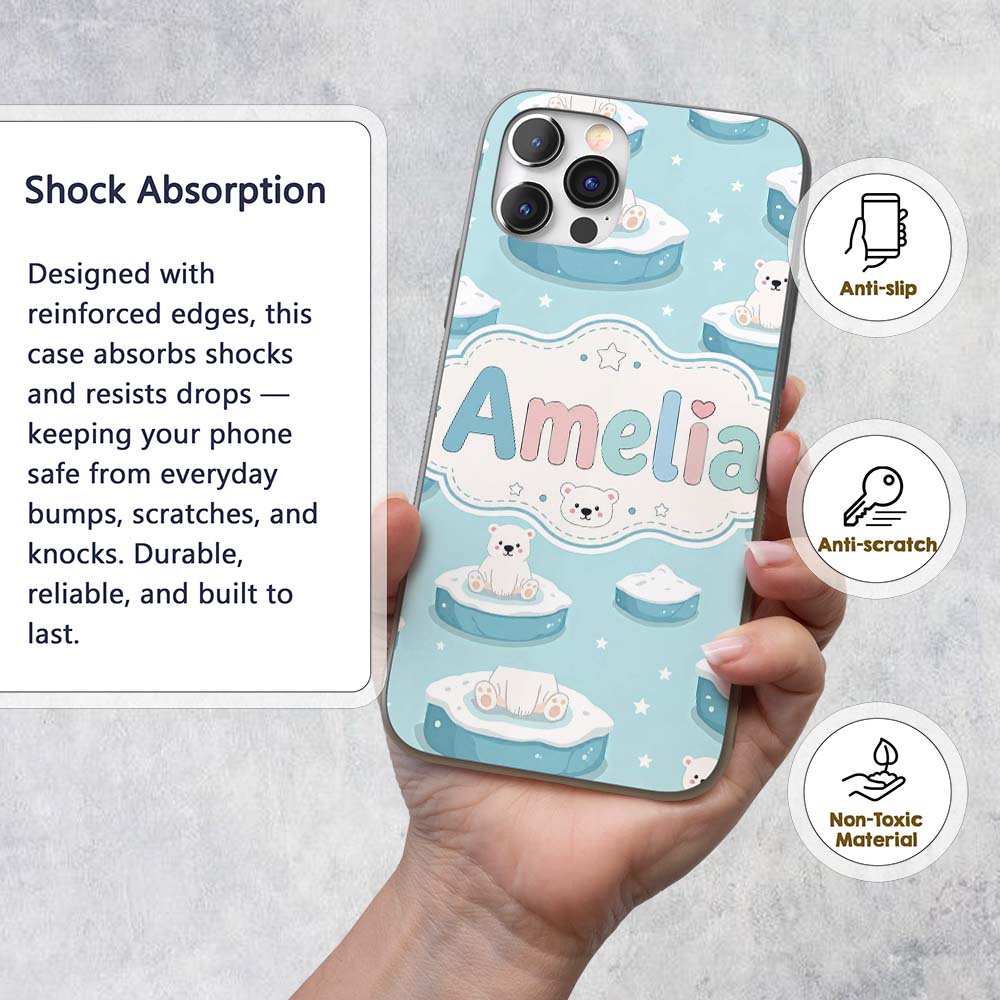 Cute Polar Bears on Ice Floes Arctic Winter Cute Custom Name Protective Phone Case Mobile Cover Durable Everyday Smartphone Shock Resistant