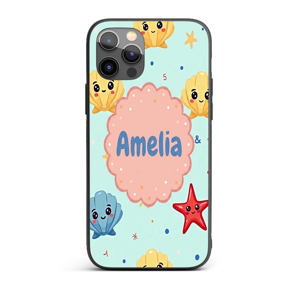 Cute Kawaii Seashells Starfish Ocean Beach Fun Custom Name Protective Phone Case Mobile Cover Durable Everyday Smartphone Shock Resistant