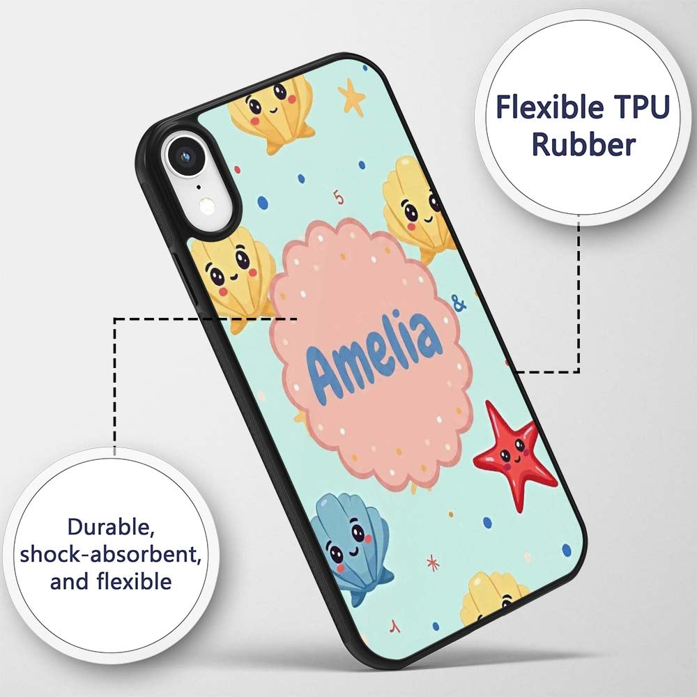 Cute Kawaii Seashells Starfish Ocean Beach Fun Custom Name Protective Phone Case Mobile Cover Durable Everyday Smartphone Shock Resistant