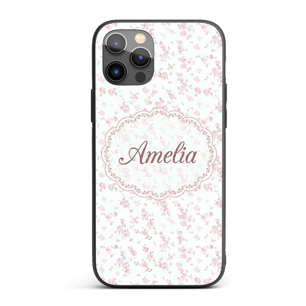 Soft Pink Tiny Floral Sprigs Decorative Design Custom Name Protective Phone Case Mobile Cover Durable Everyday Smartphone Shock Resistant