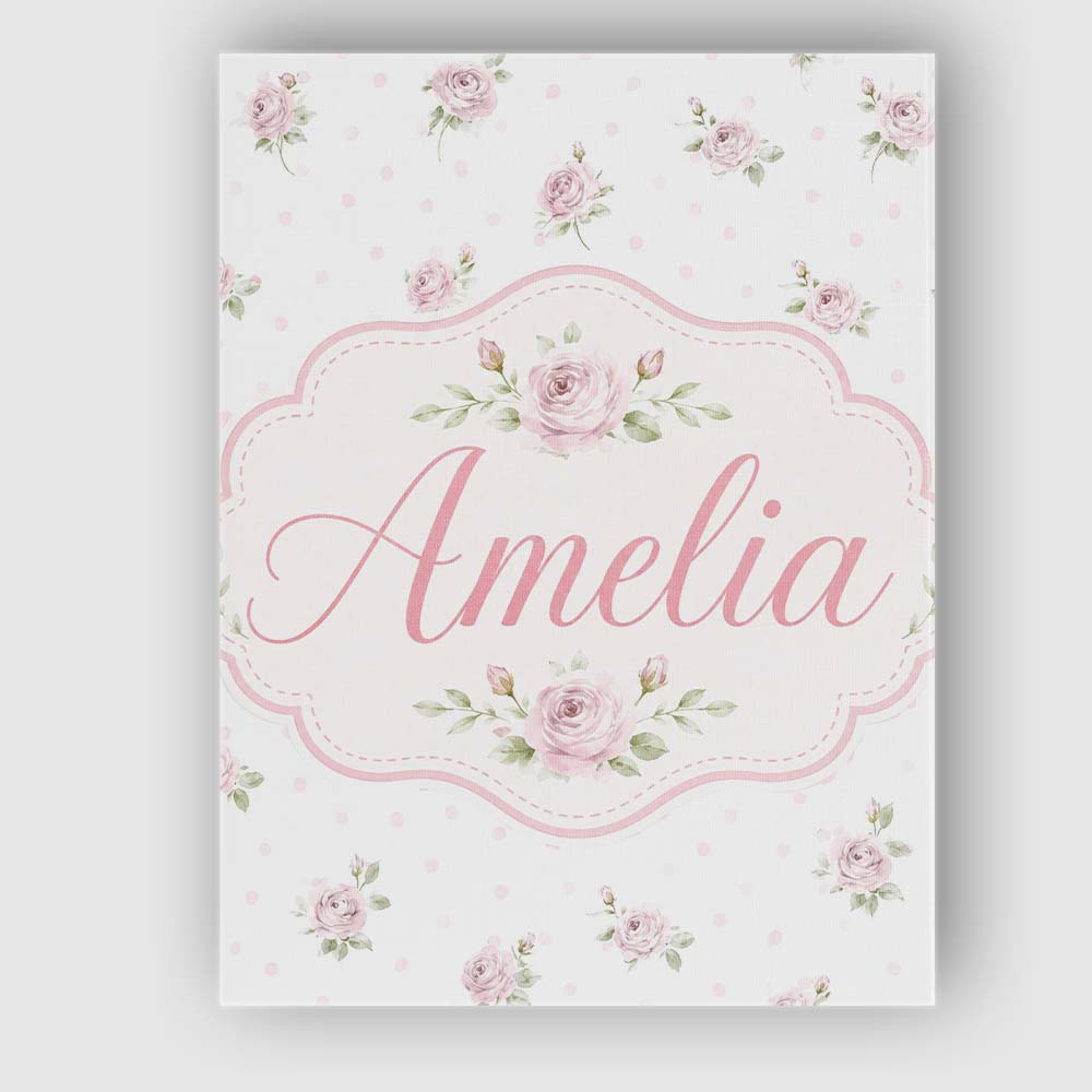 Personalised Name Soft Pink Roses Polka Dot Custom Bespoke Interior Contemporary Canvas Wall Art Print Decor Picture Ready to Hang