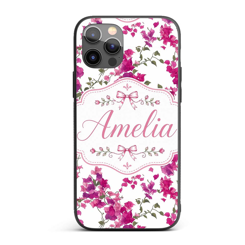 Vibrant Pink Bougainvillea Floral Vine Elegant Custom Name Protective Phone Case Mobile Cover Durable Everyday Smartphone Shock Resistant