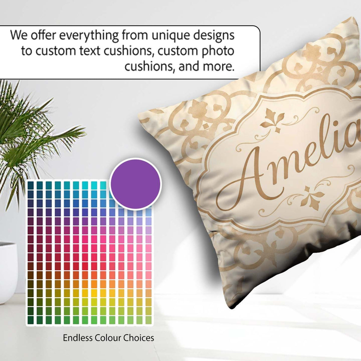 Custom Name Neutral Beige Moroccan Tile Elegant Seamless Pattern Square Filled Cushion Throw Pillow Sofa Bed Home Decor Zip Washable UK Made