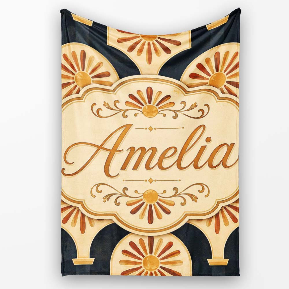 Sunburst Arch Art Deco Vintage Seamless Pattern Perfect Gift for Her Personalised Custom Name Super Soft Fleece Blanket Bed Sofa Throw