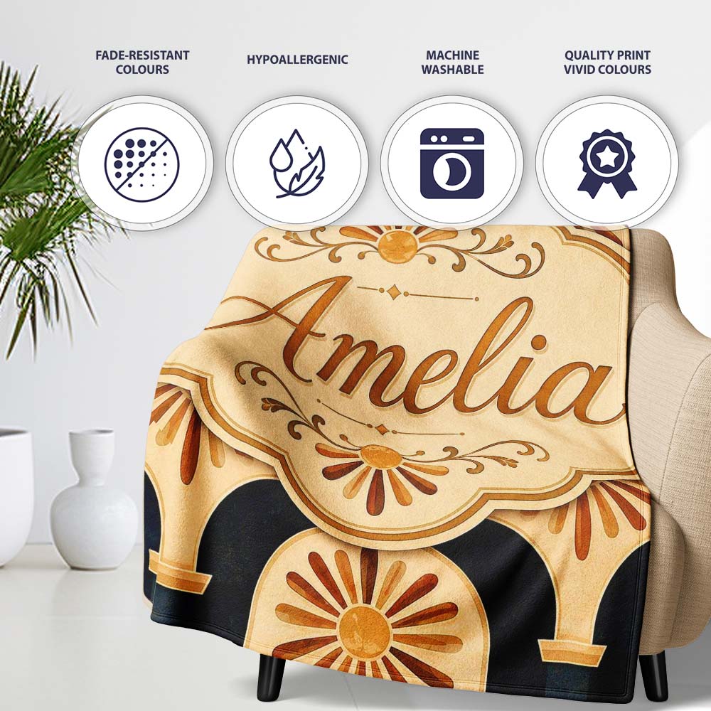 Sunburst Arch Art Deco Vintage Seamless Pattern Perfect Gift for Her Personalised Custom Name Super Soft Fleece Blanket Bed Sofa Throw