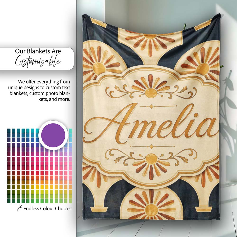 Sunburst Arch Art Deco Vintage Seamless Pattern Perfect Gift for Her Personalised Custom Name Super Soft Fleece Blanket Bed Sofa Throw