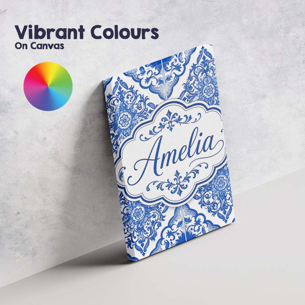 Personalised Name Blue Portuguese Azulejo Custom Unique Gift Idea Elegant Feature Canvas Wall Art Print Decor Picture Ready to Hang