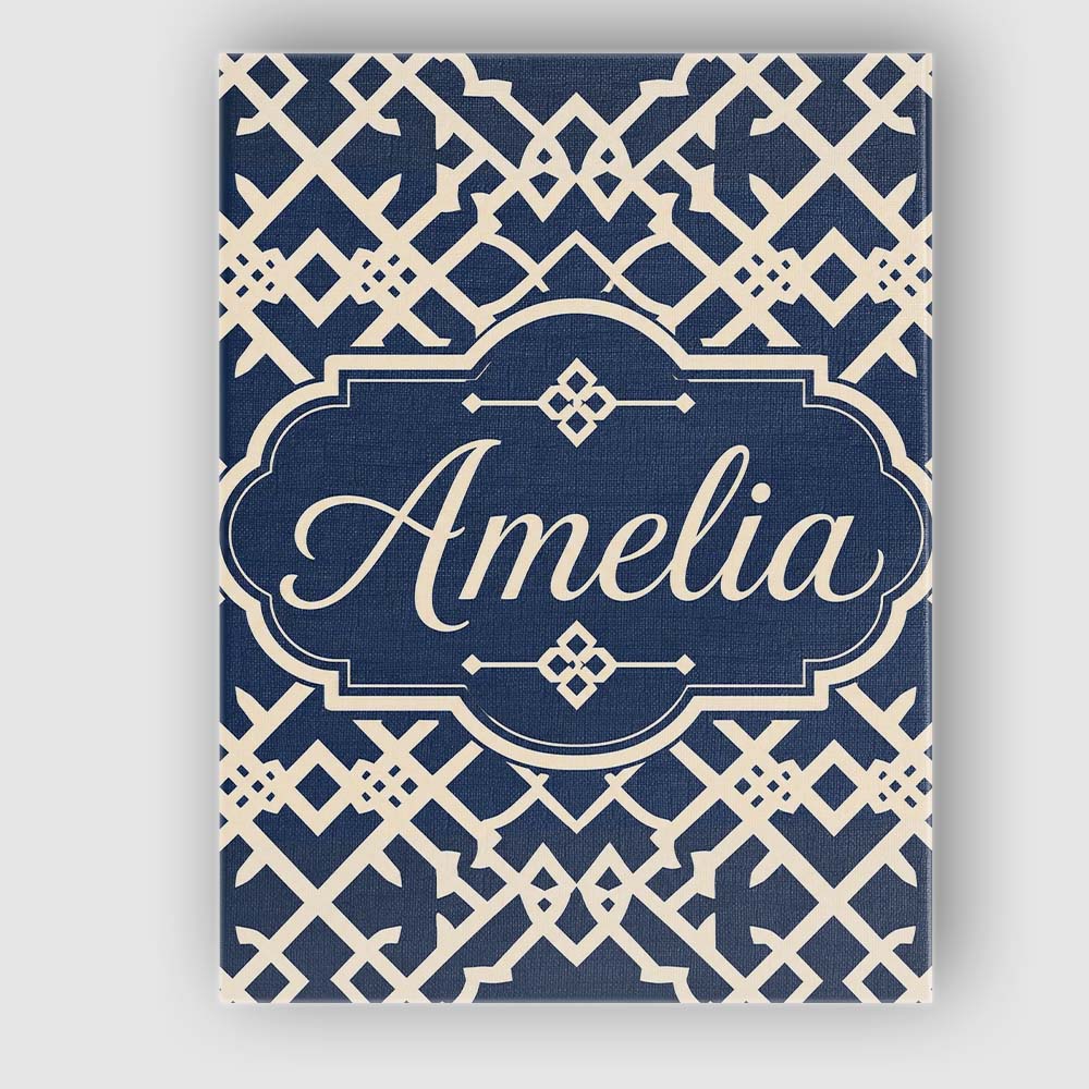 Personalised Name Navy Blue Moroccan Custom Premium Decorative Design Modern Room Accent Canvas Wall Art Print Decor Picture Ready to Hang
