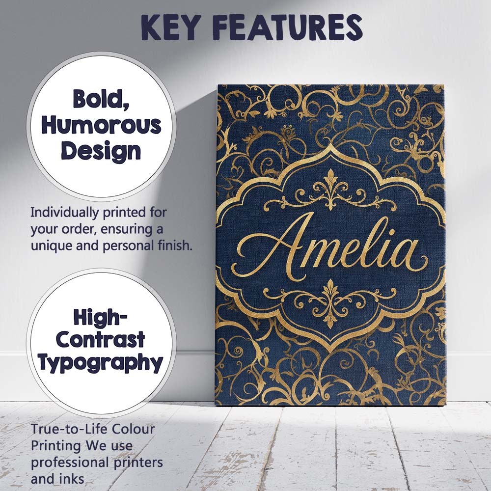 Personalised Name Luxury Gold Floral Vine Custom Unique Gift Idea Elegant Feature Canvas Wall Art Print Decor Picture Ready to Hang