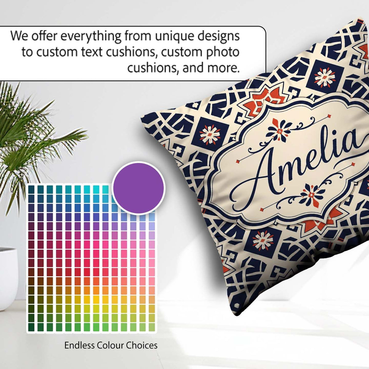 Custom Name Navy Red Geometric Star Tile Seamless Pattern Lovely Square Filled Cushion Throw Pillow Sofa Bed Home Decor Zip Washable UK Made