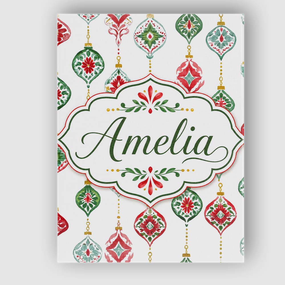 Personalised Name Festive Christmas Ornament Custom Bespoke Contemporary Display Canvas Wall Art Print Decor Picture Ready to Hang