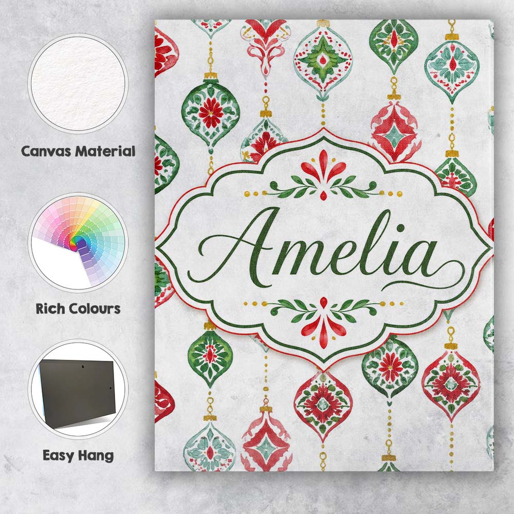 Personalised Name Festive Christmas Ornament Custom Bespoke Contemporary Display Canvas Wall Art Print Decor Picture Ready to Hang