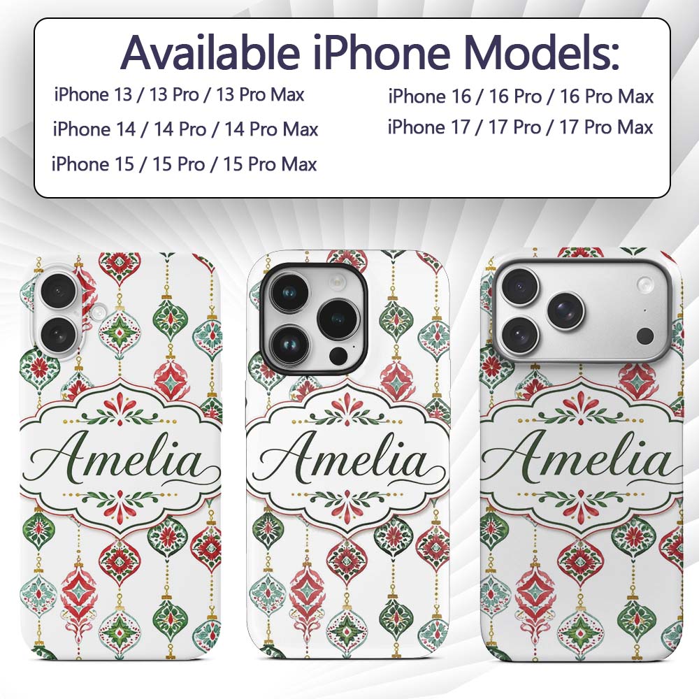 Festive Christmas Ornament Watercolor Hanging Custom Name Protective Phone Case Mobile Cover Durable Everyday Smartphone Shock Resistant