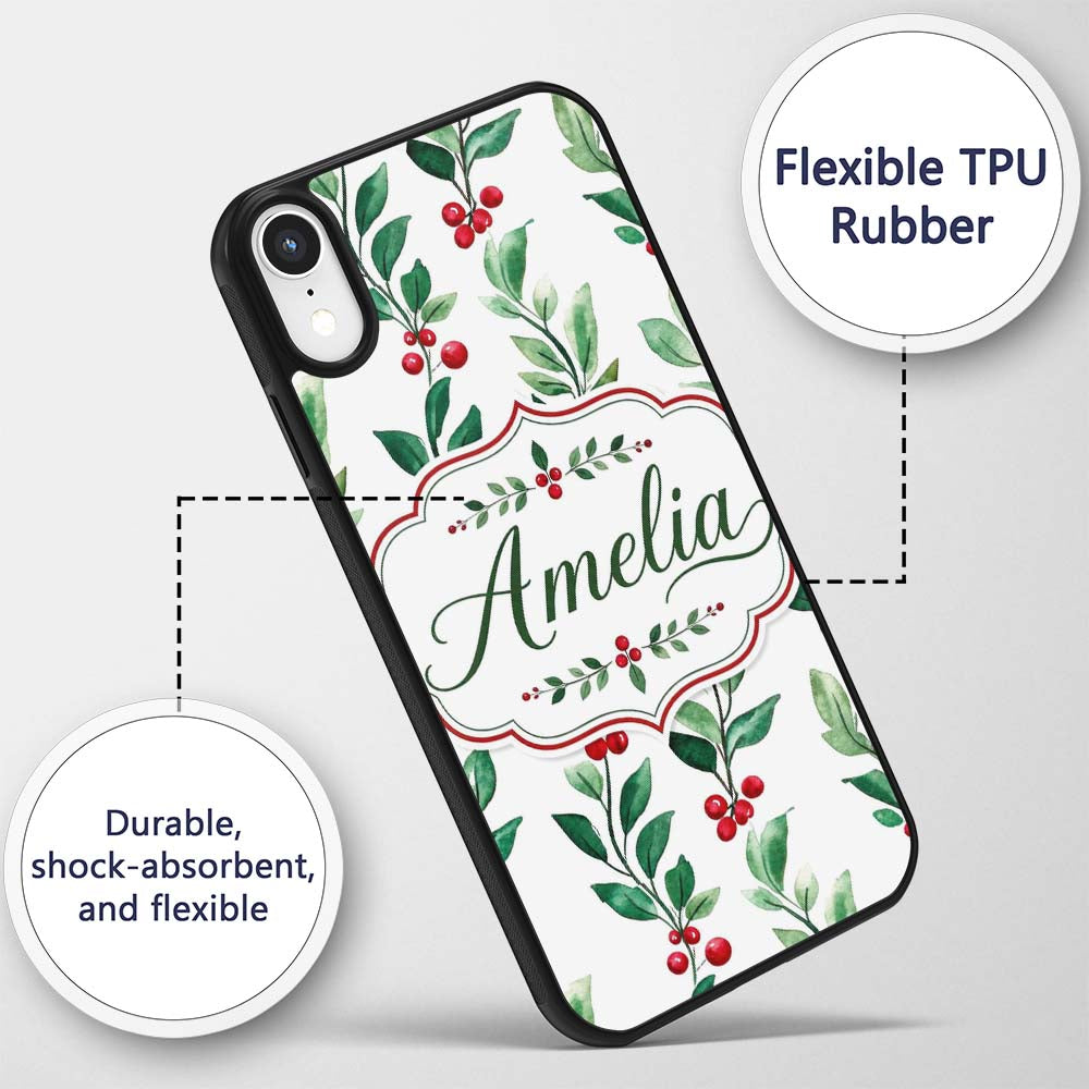 Watercolor Winter Berry Branches Printed Design Custom Name Protective Phone Case Mobile Cover Durable Everyday Smartphone Shock Resistant