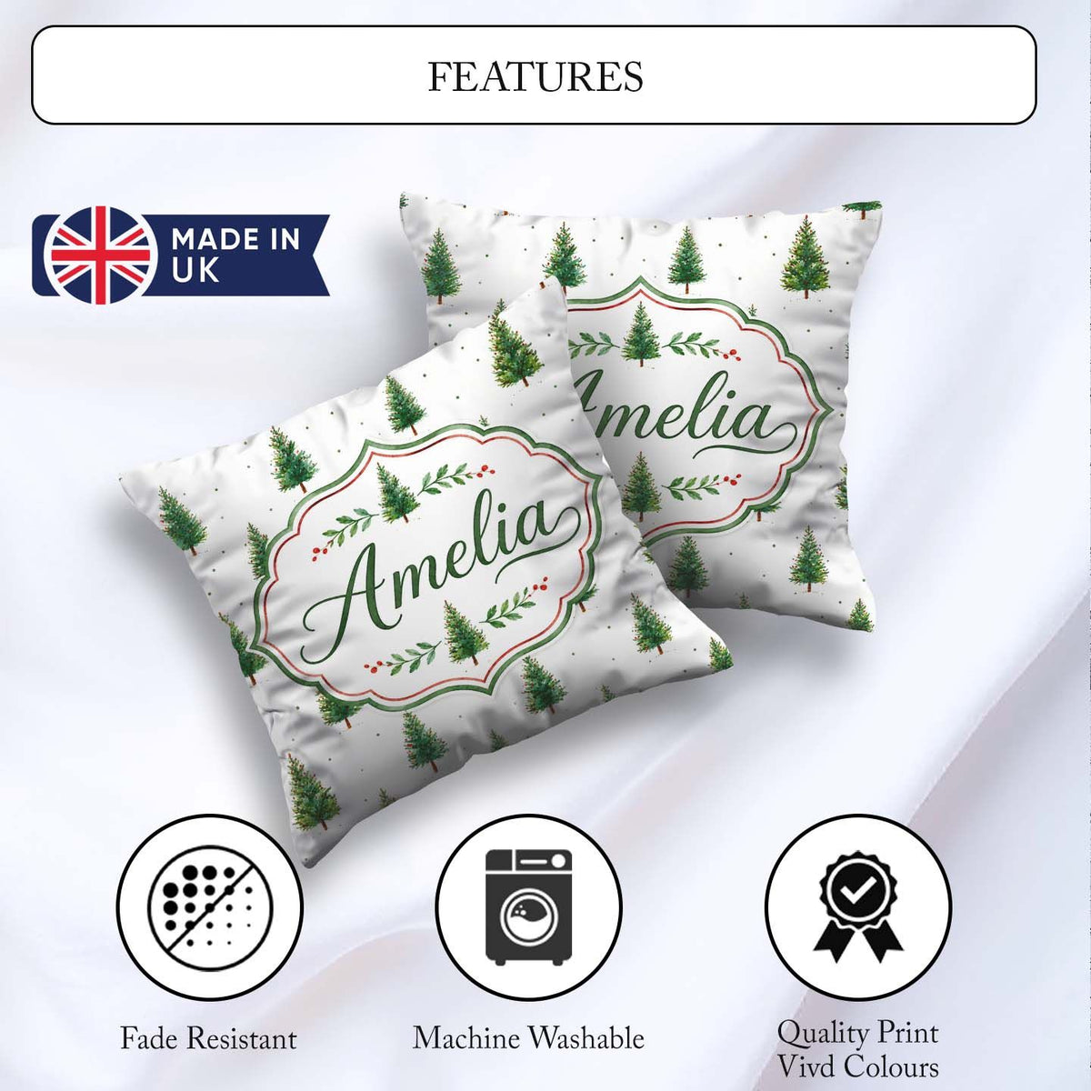 Custom Name Mini Christmas Winter Holiday Snowy Seamless Pattern Square Filled Cushion Throw Pillow Sofa Bed Home Decor Zip Washable UK Made