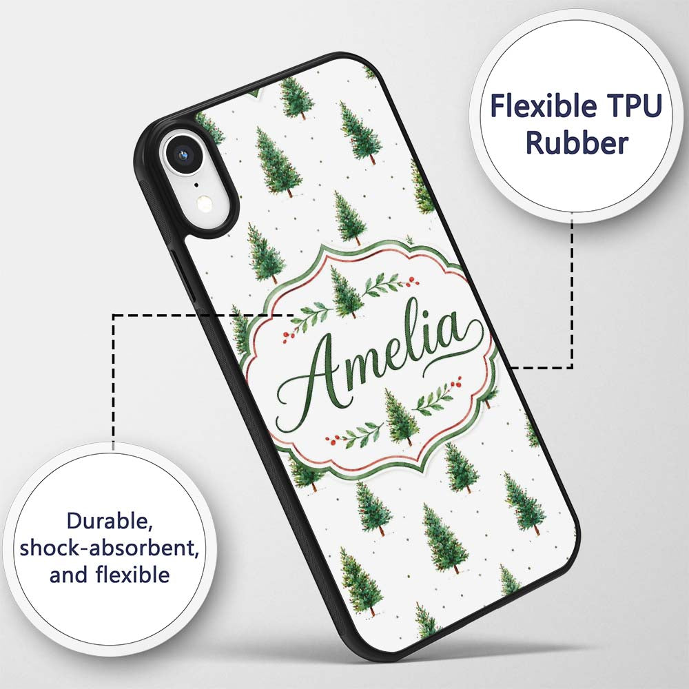 Mini Christmas Tree Winter Holiday Snowy Seamless Custom Name Protective Phone Case Mobile Cover Durable Everyday Smartphone Shock Resistant