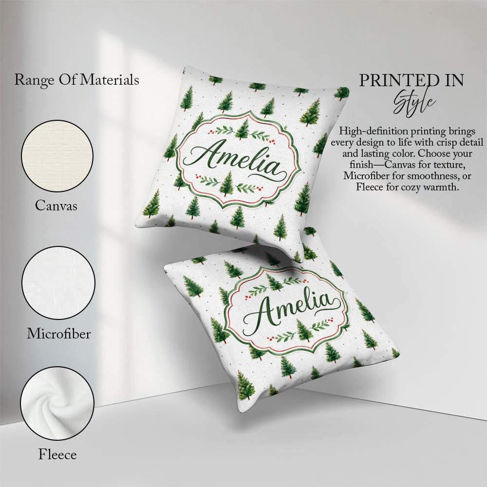 Custom Name Mini Christmas Winter Holiday Snowy Seamless Pattern Square Filled Cushion Throw Pillow Sofa Bed Home Decor Zip Washable UK Made