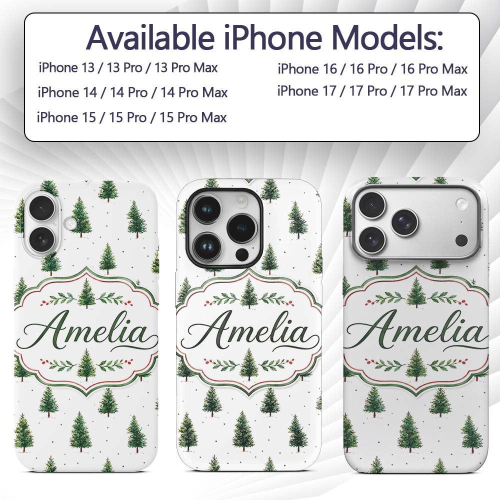 Mini Christmas Tree Winter Holiday Snowy Seamless Custom Name Protective Phone Case Mobile Cover Durable Everyday Smartphone Shock Resistant