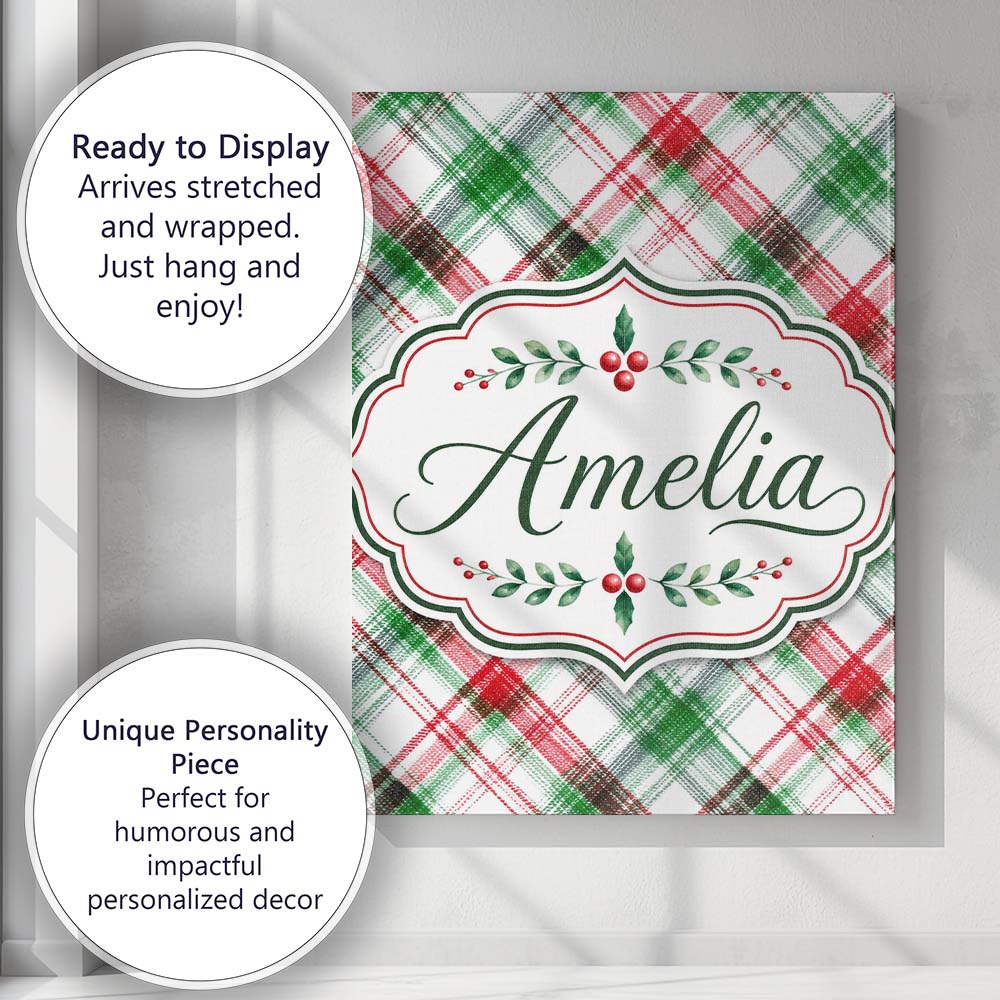 Personalised Name Watercolor Red Green Custom Modern Room Accent Elegant Feature Canvas Wall Art Print Decor Picture Ready to Hang