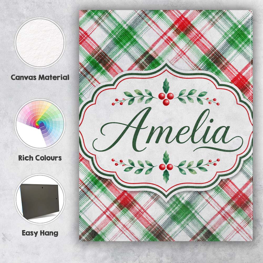 Personalised Name Watercolor Red Green Custom Modern Room Accent Elegant Feature Canvas Wall Art Print Decor Picture Ready to Hang