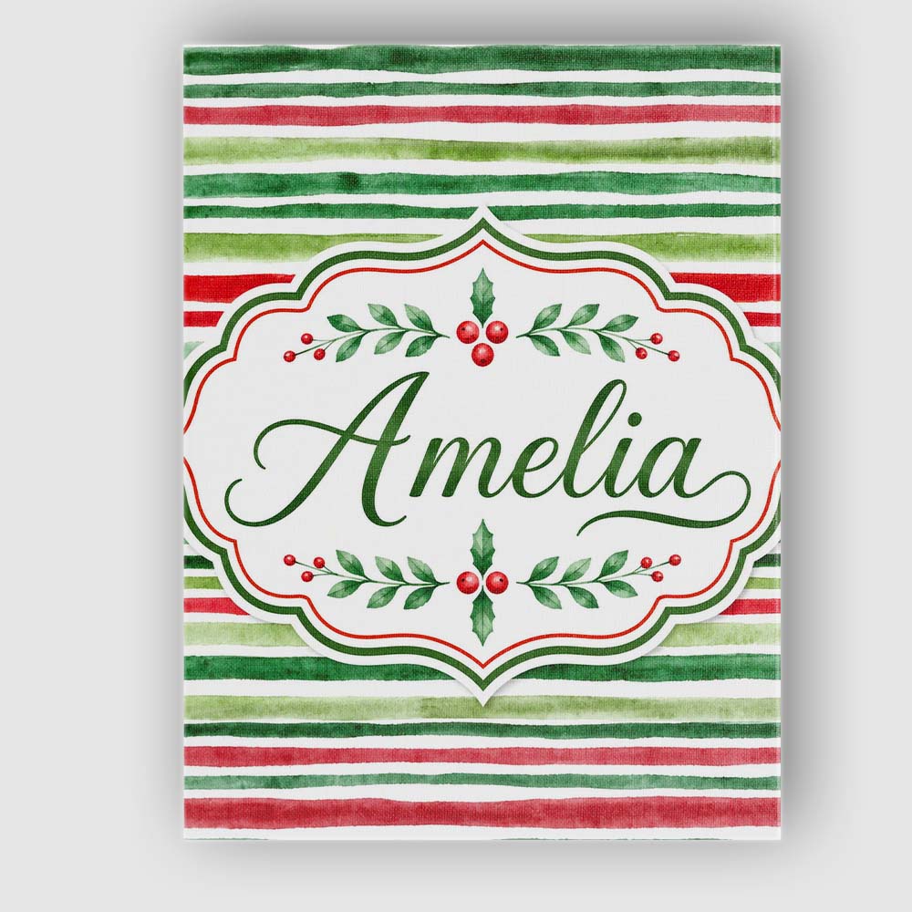 Personalised Name Watercolor Red Green Custom Modern Room Accent Elegant Feature Canvas Wall Art Print Decor Picture Ready to Hang