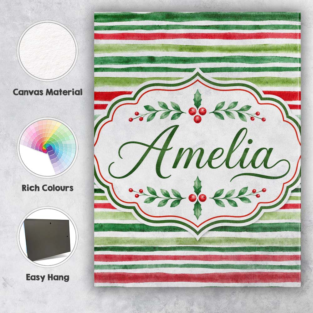 Personalised Name Watercolor Red Green Custom Modern Room Accent Elegant Feature Canvas Wall Art Print Decor Picture Ready to Hang