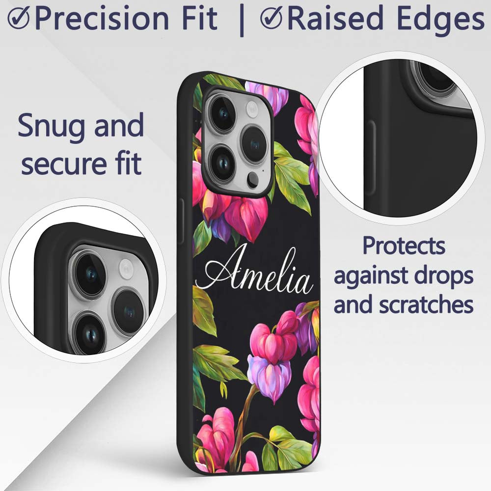 Vibrant Pink Bleeding Heart Decorative Design Custom Name Protective Phone Case Mobile Cover Durable Everyday Smartphone Shock Resistant