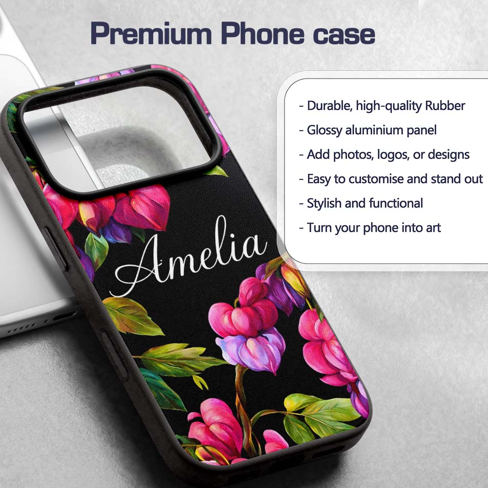 Vibrant Pink Bleeding Heart Decorative Design Custom Name Protective Phone Case Mobile Cover Durable Everyday Smartphone Shock Resistant