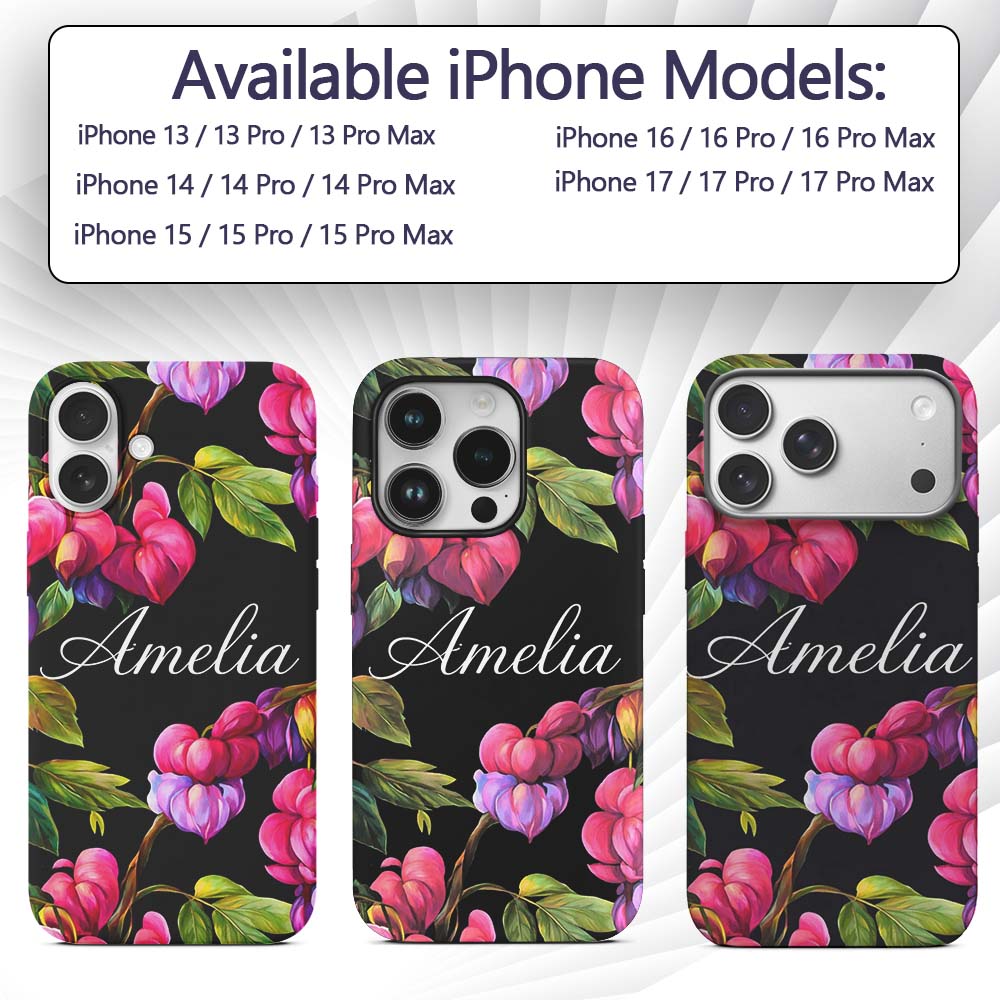 Vibrant Pink Bleeding Heart Decorative Design Custom Name Protective Phone Case Mobile Cover Durable Everyday Smartphone Shock Resistant