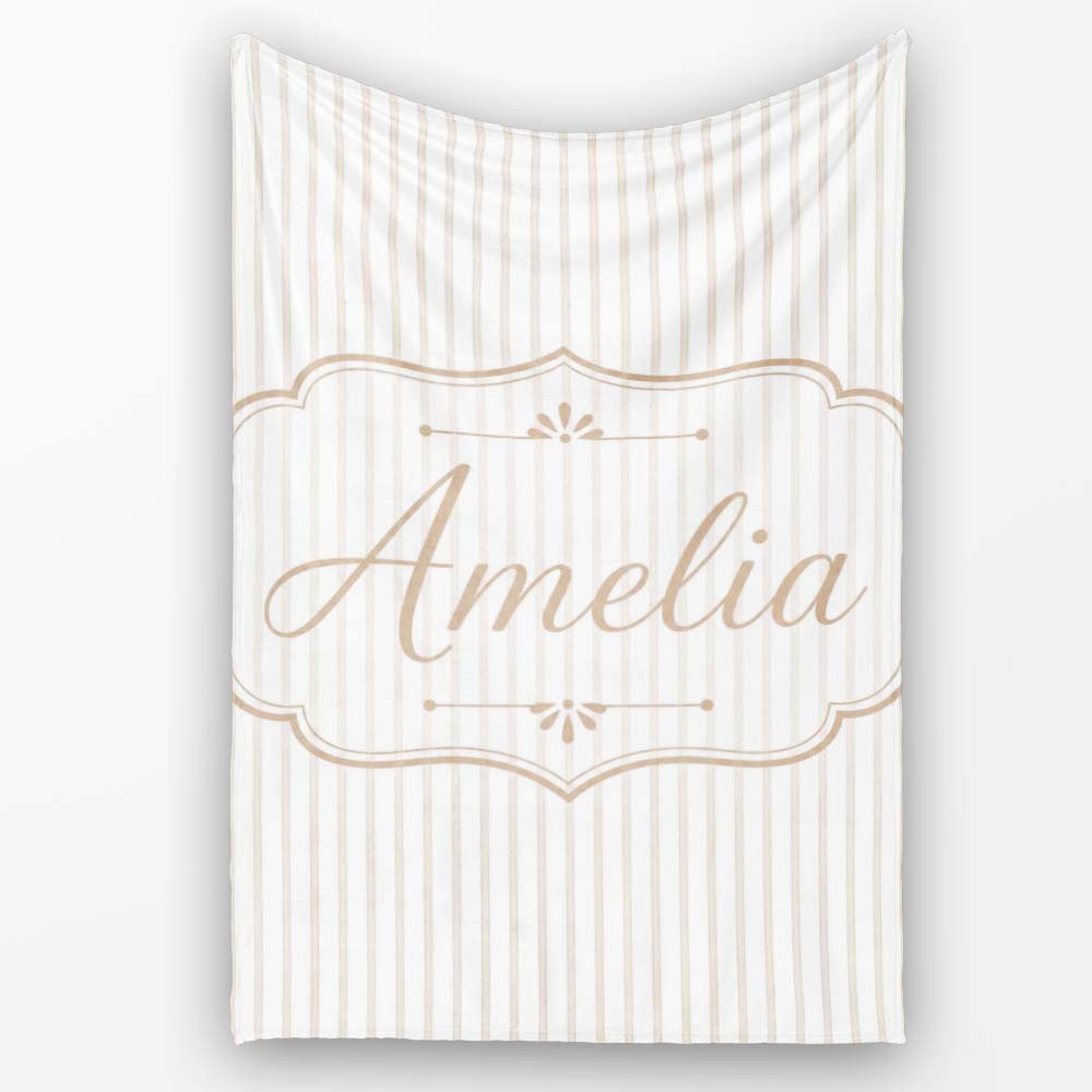 Minimal Beige Vertical Pinstripe Elegant Seamless Pattern Lovely Personalised Custom Name Super Soft Fleece Blanket Bed Sofa Throw