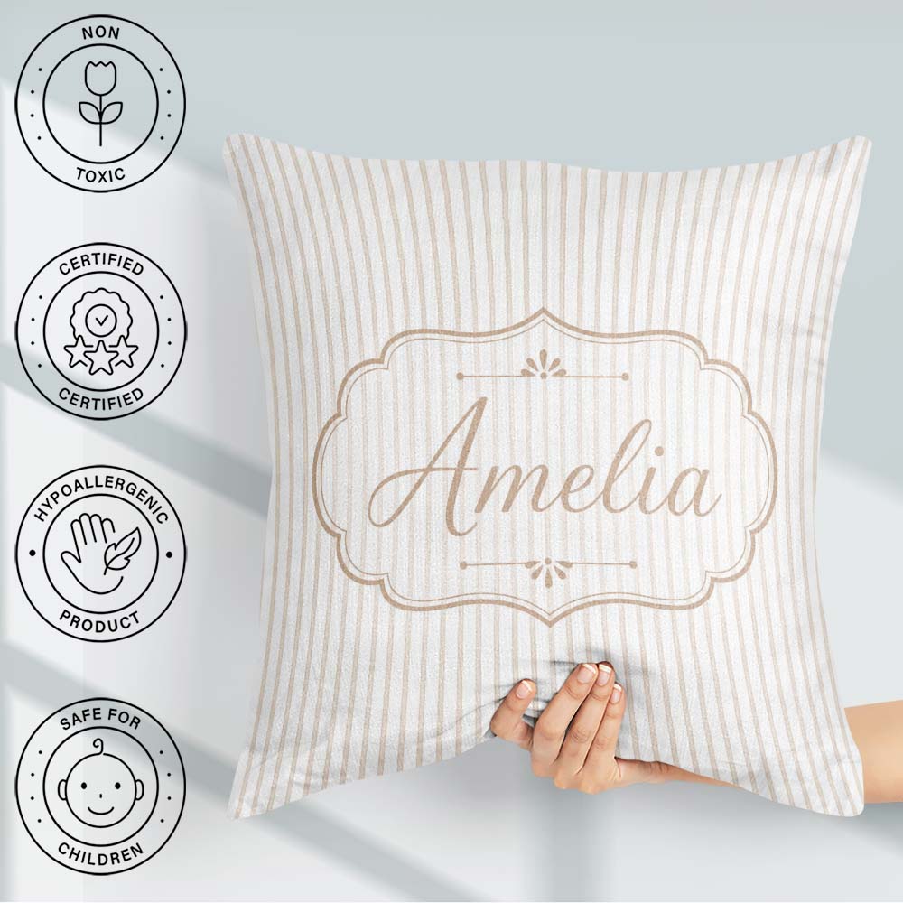 Custom Name Minimal Vertical Pinstripe Elegant Seamless Pattern Square Filled Cushion Throw Pillow Sofa Bed Home Decor Zip Washable UK Made