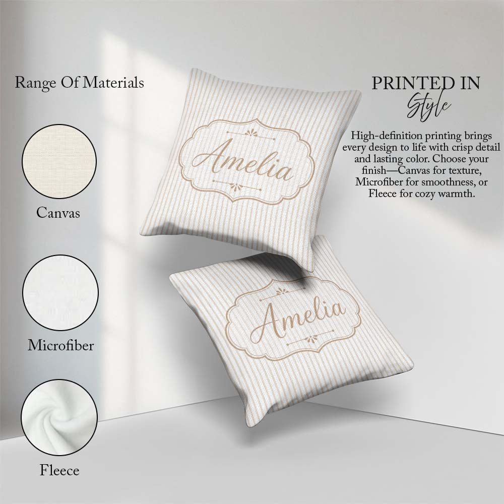 Custom Name Minimal Vertical Pinstripe Elegant Seamless Pattern Square Filled Cushion Throw Pillow Sofa Bed Home Decor Zip Washable UK Made