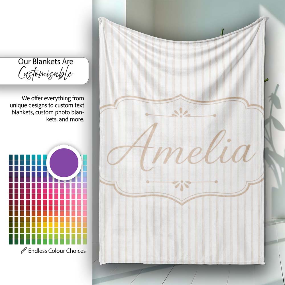 Minimal Beige Vertical Pinstripe Elegant Seamless Pattern Lovely Personalised Custom Name Super Soft Fleece Blanket Bed Sofa Throw