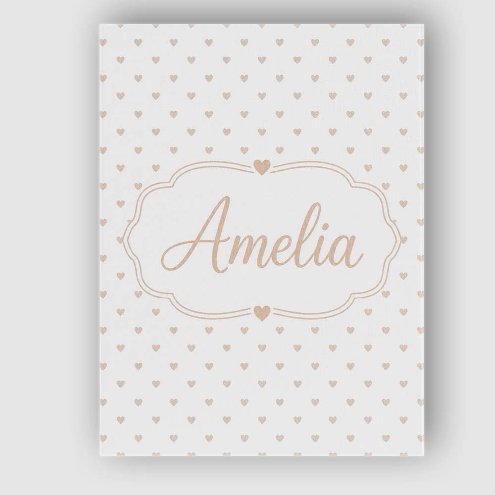 Personalised Name Tiny Beige Heart Polka Custom Unique Gift Idea Elegant Feature Canvas Wall Art Print Decor Picture Ready to Hang