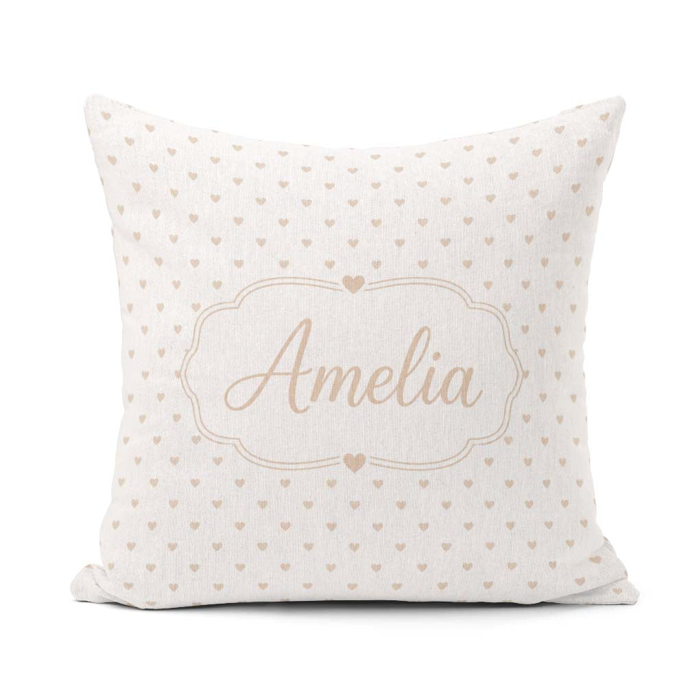 Custom Name Tiny Beige Heart Polka Dot Minimal Seamless Pattern Square Filled Cushion Throw Pillow Sofa Bed Home Decor Zip Washable UK Made