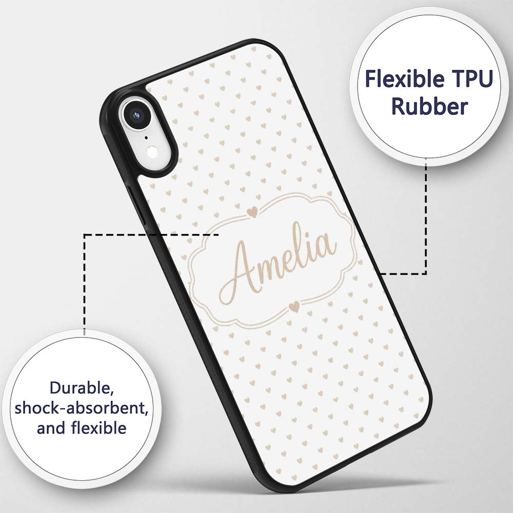 Tiny Beige Heart Polka Dot Minimal Printed Design Custom Name Protective Phone Case Mobile Cover Durable Everyday Smartphone Shock Resistant