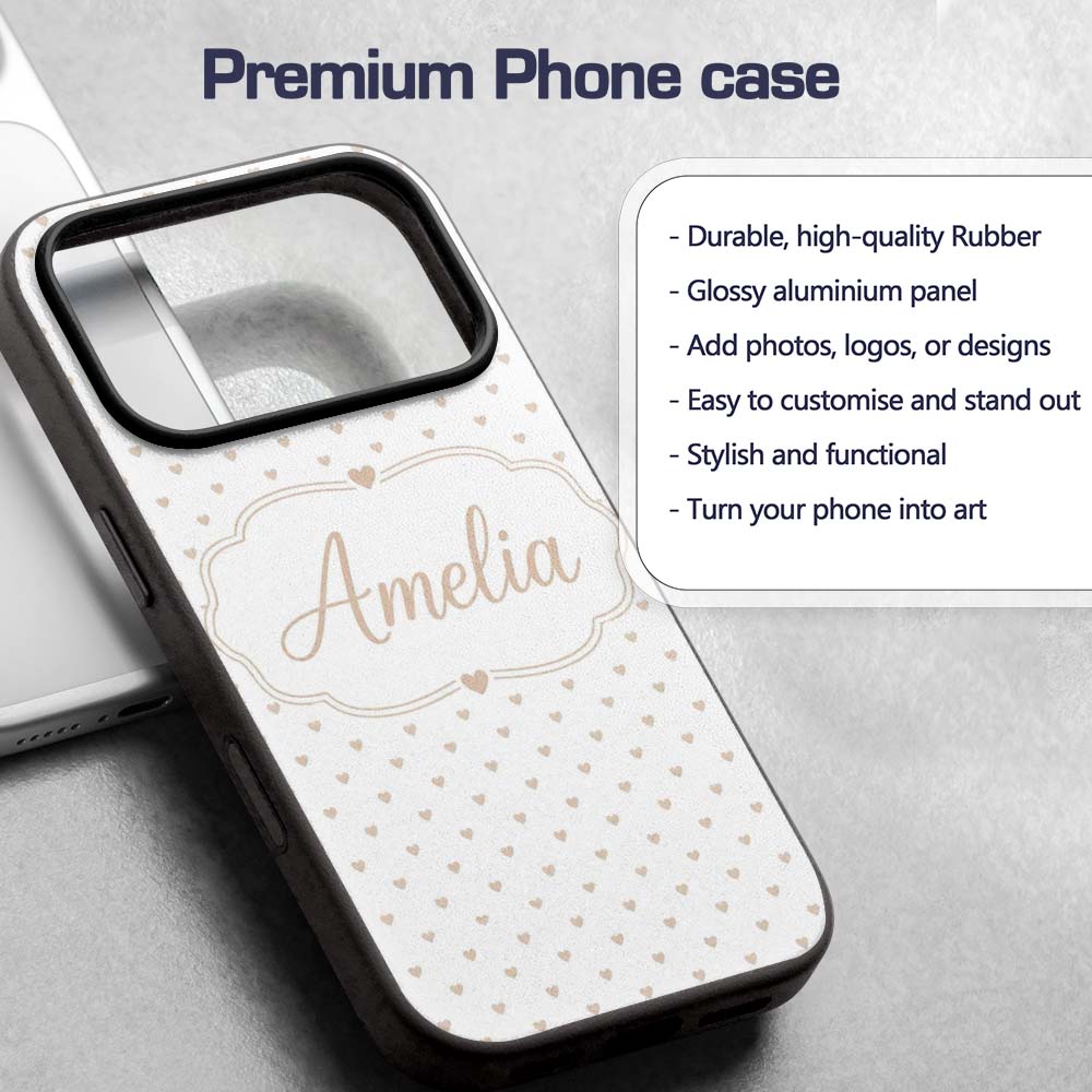 Tiny Beige Heart Polka Dot Minimal Printed Design Custom Name Protective Phone Case Mobile Cover Durable Everyday Smartphone Shock Resistant
