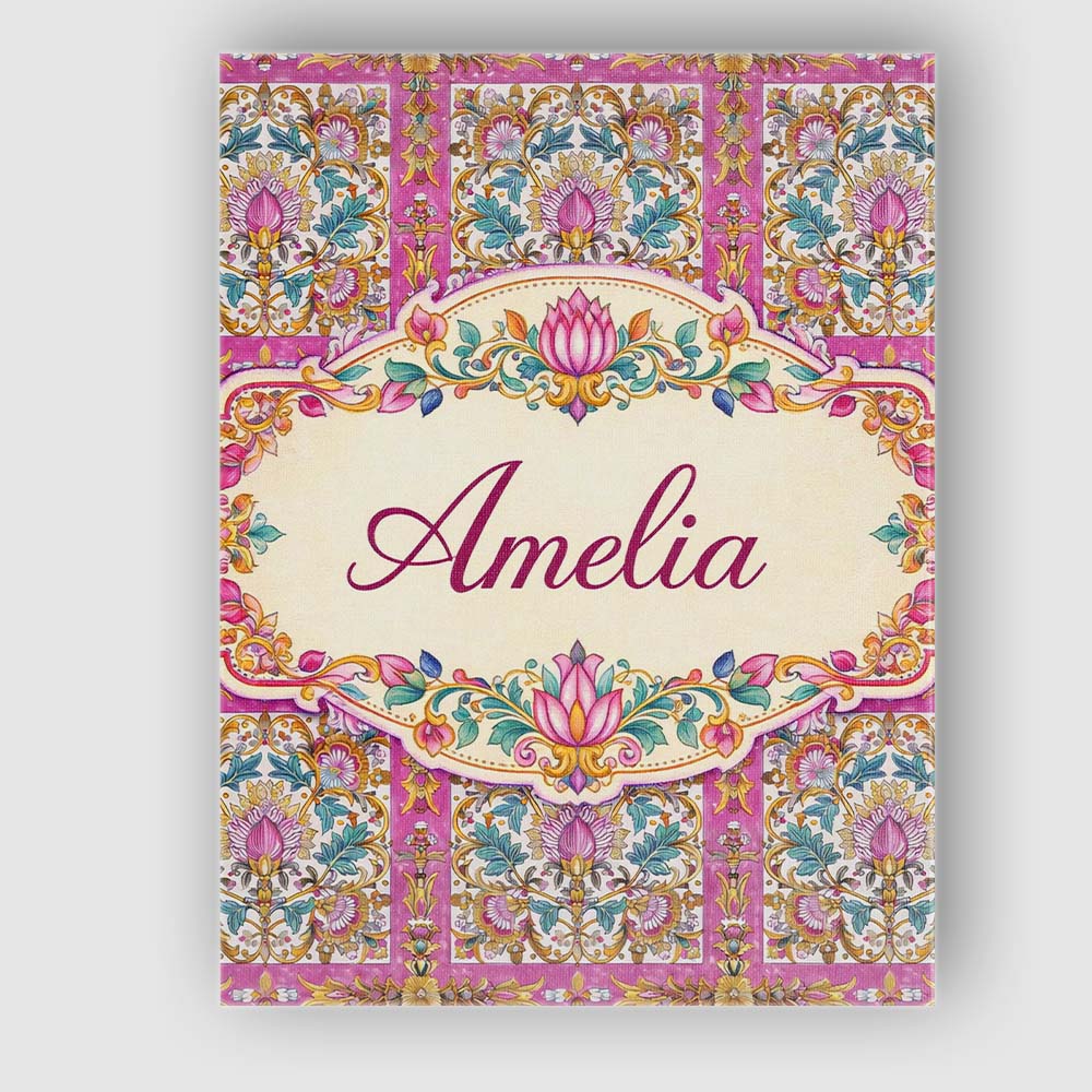 Personalised Name Ornate Pink Gold Baroque Floral Tile Pattern Custom Modern Room Accent Canvas Wall Art Print Decor Picture Ready to Hang