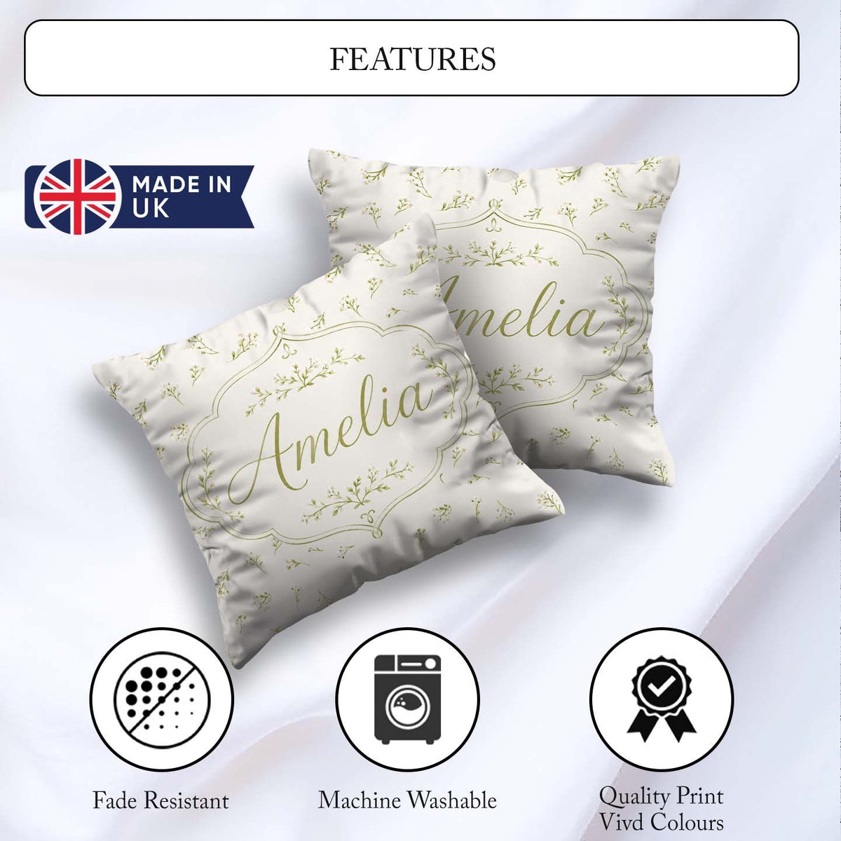 Custom Name Tiny Wildflower Scatter Soft Seamless Pattern Lovely Square Filled Cushion Throw Pillow Sofa Bed Home Decor Zip Washable UK Made