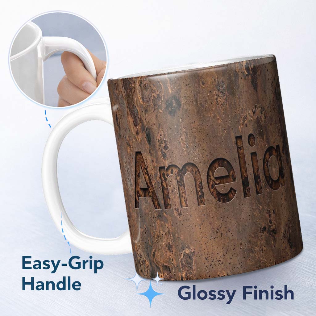 Personalized Custom Name Dark Oxidised Metal Texture Gold Rust Grunge Seamless Pattern Lovely 11oz Ceramic Coffee Tea Mug White Large Handle