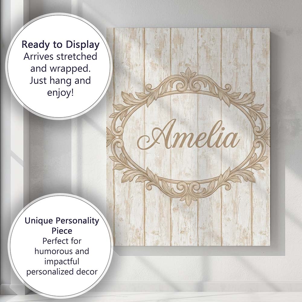 Personalised Name Rustic Whitewashed Wooden Custom Bespoke Interior Contemporary Canvas Wall Art Print Decor Picture Ready to Hang